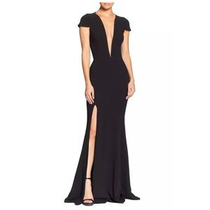 DRESS THE POPULATION Leah Illusion Crepe Gown